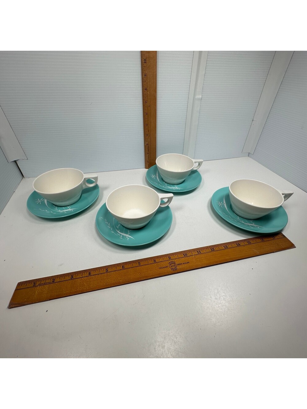 4 Texas Melamine Cup Saucer MCM Rio Vista Turquoise